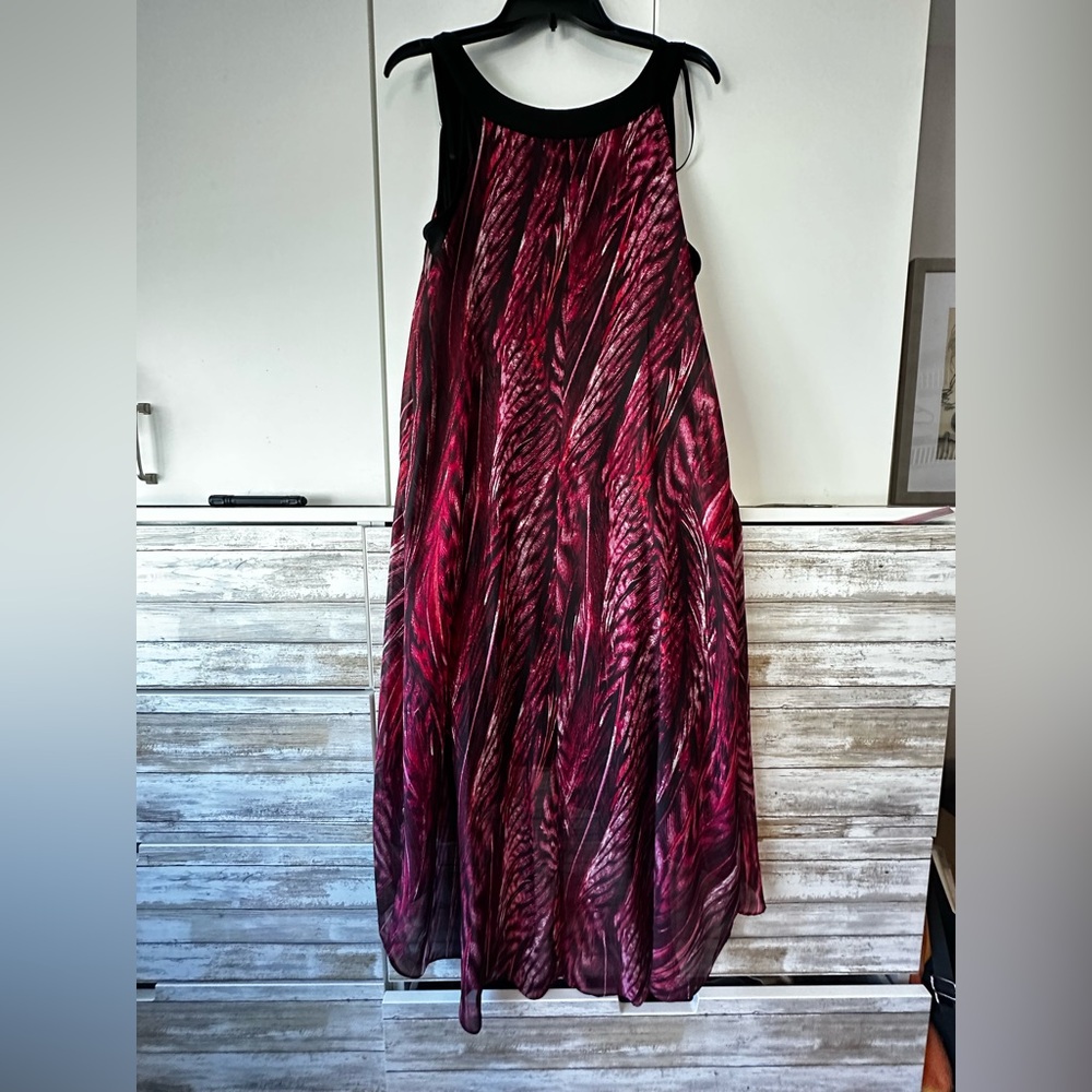 💃 SLNY Layered Maxi Dress Sheer Overlay XL Black Pink Flowy - Picture 3 of 12